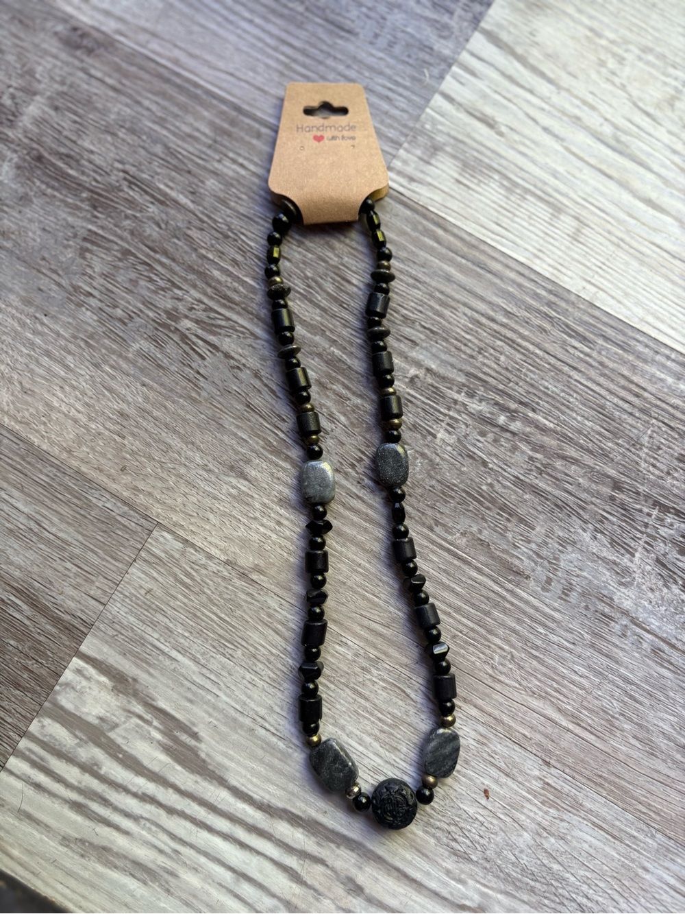 Black and Gray stone Statement Necklace handmade by me